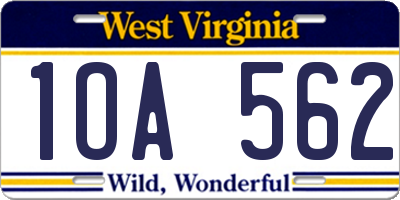 WV license plate 1OA562