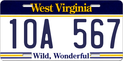 WV license plate 1OA567