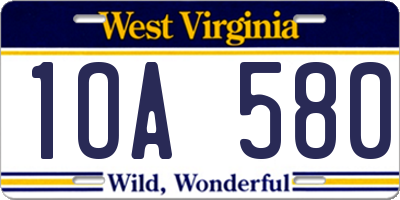 WV license plate 1OA580
