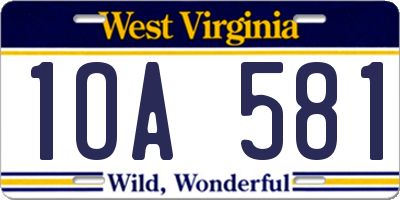 WV license plate 1OA581