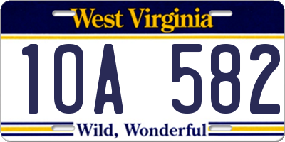 WV license plate 1OA582