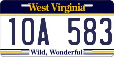 WV license plate 1OA583