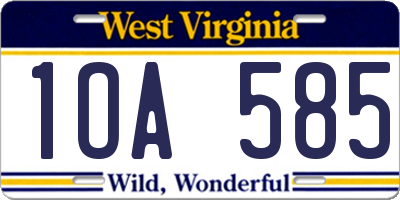 WV license plate 1OA585