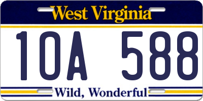 WV license plate 1OA588