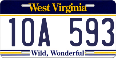 WV license plate 1OA593