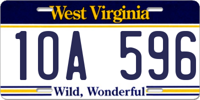WV license plate 1OA596
