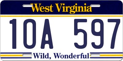 WV license plate 1OA597