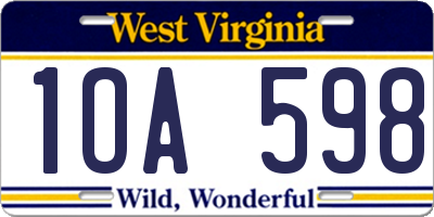 WV license plate 1OA598