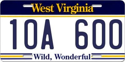 WV license plate 1OA600