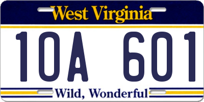 WV license plate 1OA601