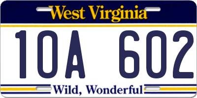 WV license plate 1OA602