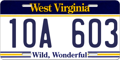 WV license plate 1OA603