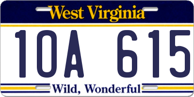 WV license plate 1OA615