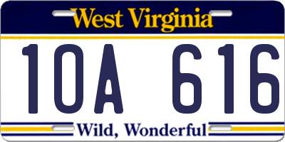 WV license plate 1OA616