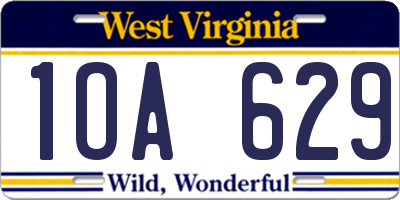 WV license plate 1OA629