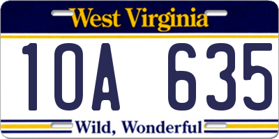 WV license plate 1OA635