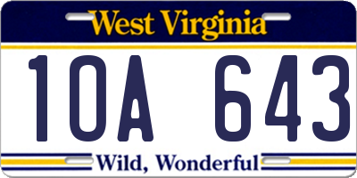 WV license plate 1OA643