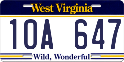 WV license plate 1OA647