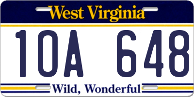 WV license plate 1OA648