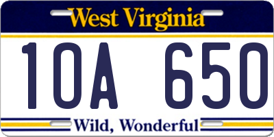 WV license plate 1OA650