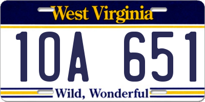 WV license plate 1OA651