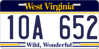 WV license plate 1OA652