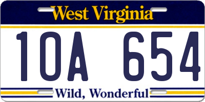 WV license plate 1OA654