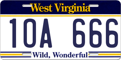 WV license plate 1OA666