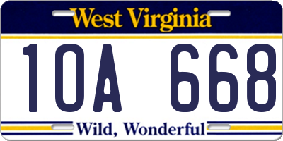 WV license plate 1OA668