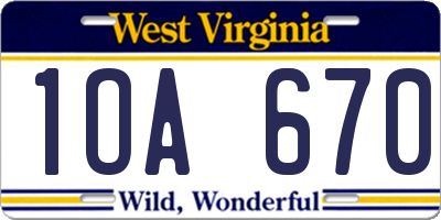 WV license plate 1OA670