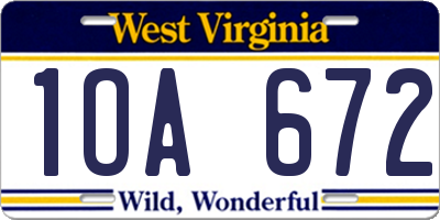 WV license plate 1OA672