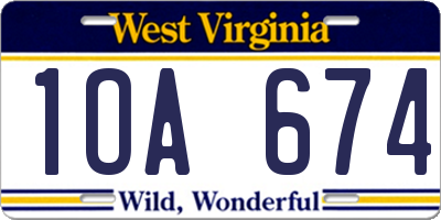 WV license plate 1OA674