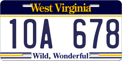 WV license plate 1OA678