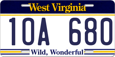 WV license plate 1OA680