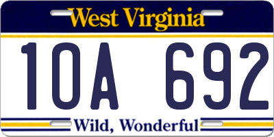WV license plate 1OA692