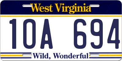 WV license plate 1OA694
