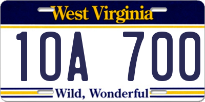 WV license plate 1OA700