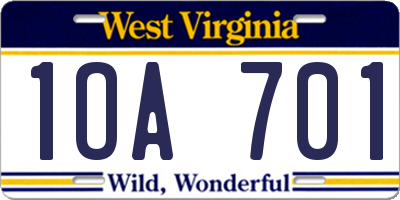 WV license plate 1OA701