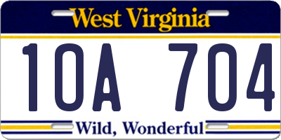 WV license plate 1OA704