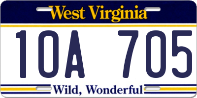 WV license plate 1OA705