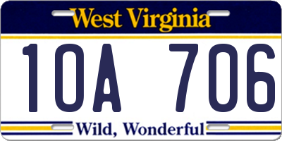 WV license plate 1OA706