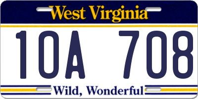 WV license plate 1OA708