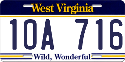 WV license plate 1OA716