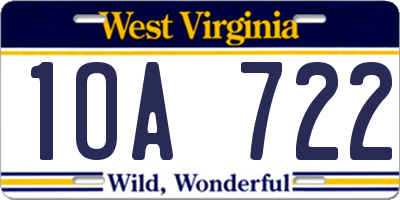 WV license plate 1OA722