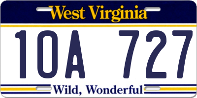 WV license plate 1OA727