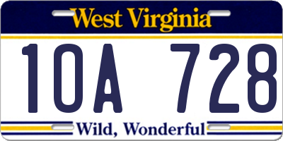 WV license plate 1OA728