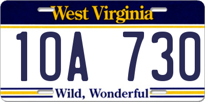 WV license plate 1OA730