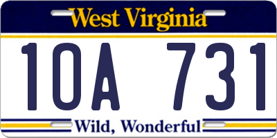 WV license plate 1OA731