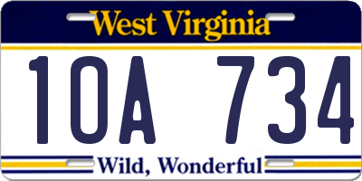 WV license plate 1OA734