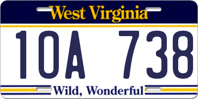 WV license plate 1OA738